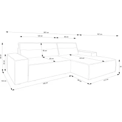 Divano letto angolare destra 3 posti 267x167cm velluto a coste blu Relaxion