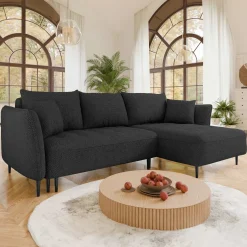 Divano letto angolare destro 3 posti 276x158cm tessuto grigio antracite Angle