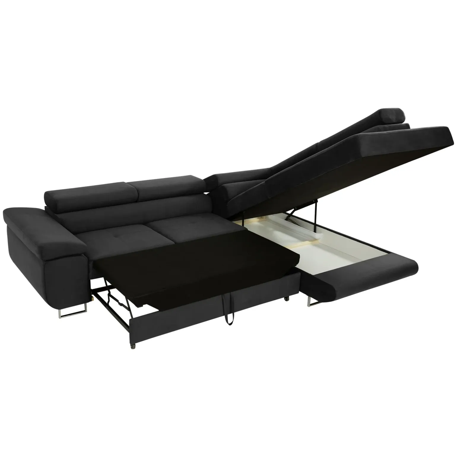 Divano letto angolare destra imbottito 274x203cm nero Bormio