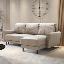 Divano letto angolare reversibile 230x140cm tessuto beige Baffy