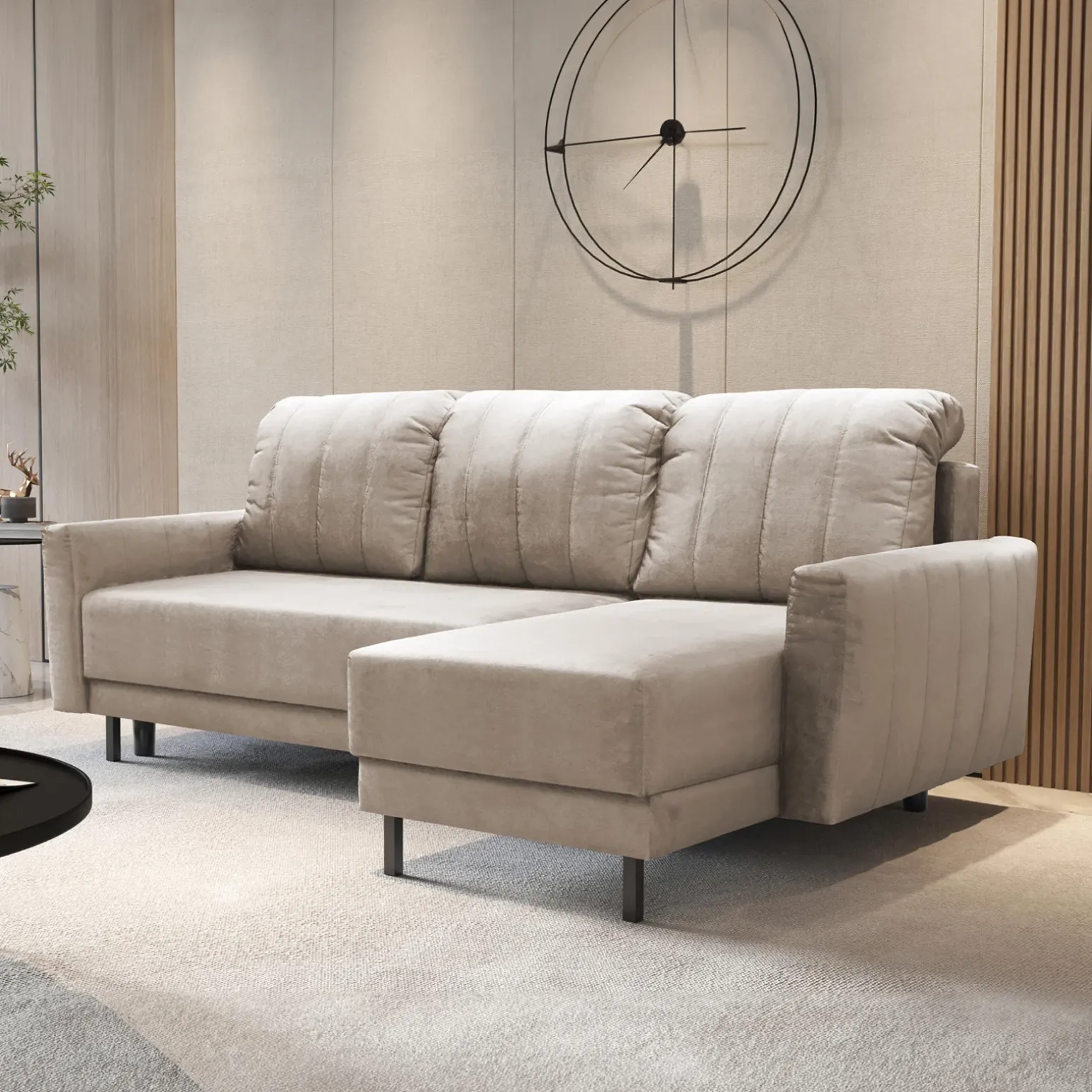Divano letto angolare reversibile 230x140cm tessuto beige Baffy