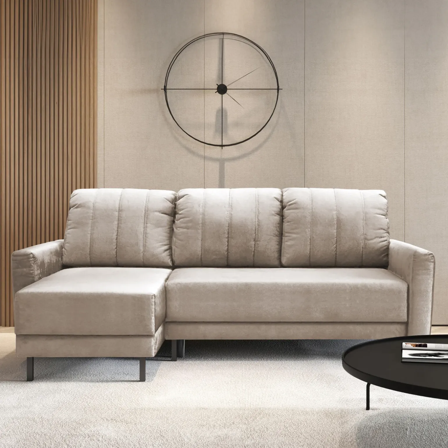 Divano letto angolare reversibile 230x140cm tessuto beige Baffy