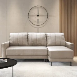 Divano letto angolare reversibile 230x140cm tessuto beige Baffy