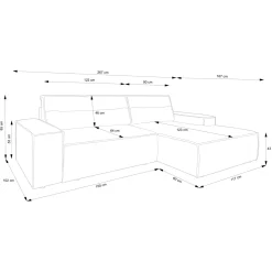 Divano letto angolare sinistra 3 posti 267x167cm velluto a coste antracite Relaxion