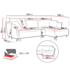 Divano letto angolare sinistro 3 posti 276x158cm tessuto blu Angle