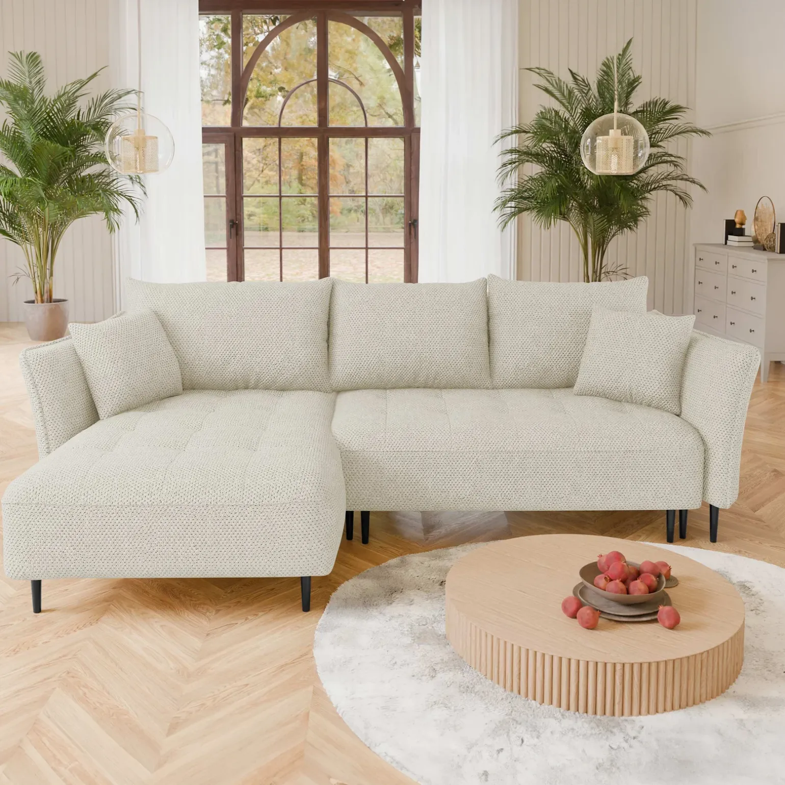 Divano letto angolare sinistro 3 posti 276x158cm tessuto beige Angle