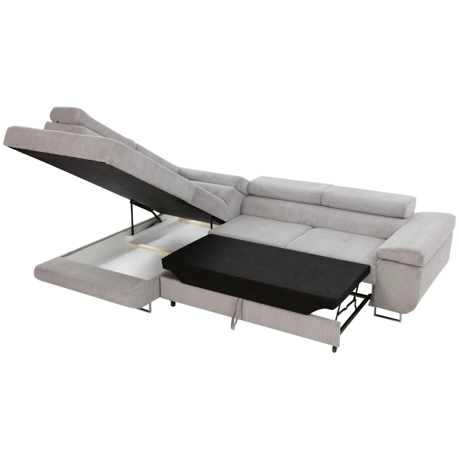 Divano letto angolare sinistra imbottito 274x203cm velluto a coste grigio Bormio