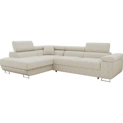 Divano letto angolare sinistra 4 posti 274x203cm imbottito a coste beige Bormio
