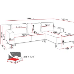 Divano letto angolare sinistra 3 posti 260x161cm tessuto beige Pluf