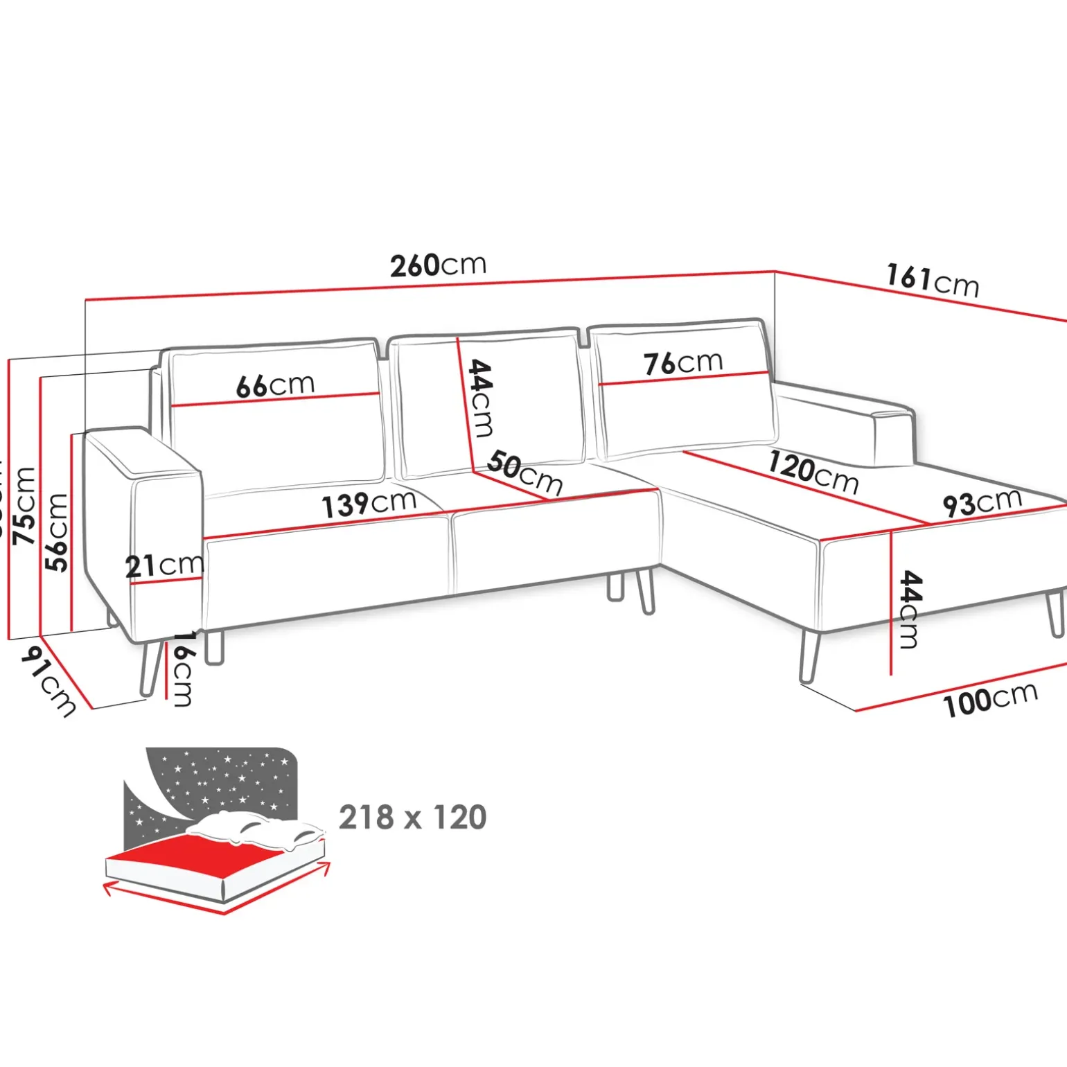 Divano letto angolare sinistra 3 posti 260x161cm tessuto beige Pluf