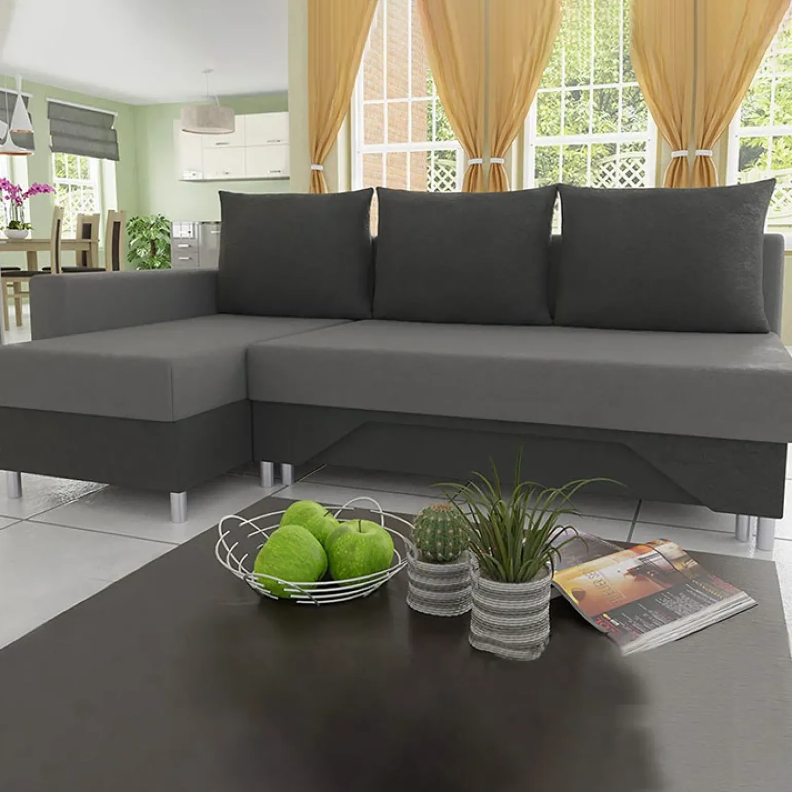 Divano letto angolare sinistra 3 posti 215cm grigio scuro e chiaro Aureliano