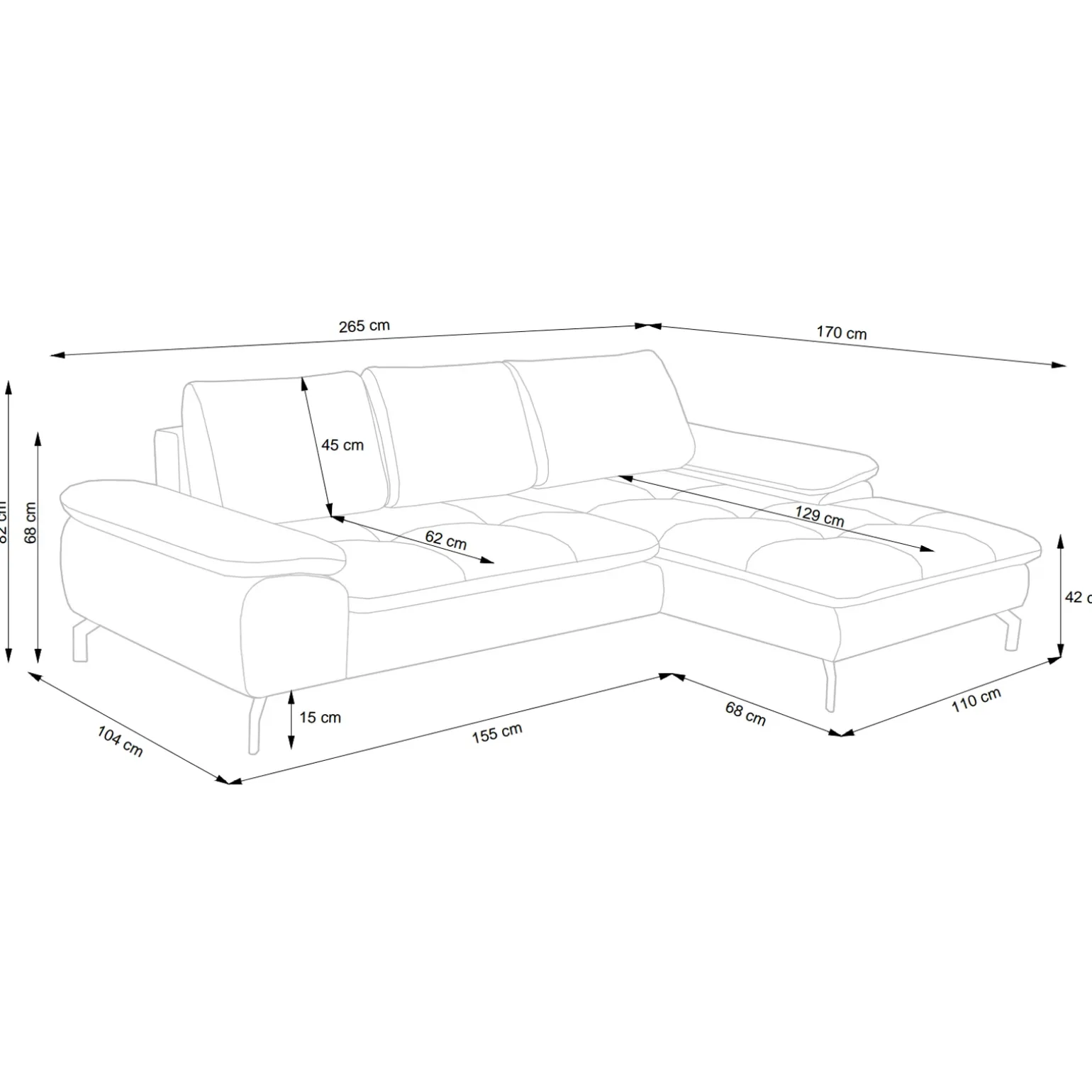 Divano letto angolare sinistra 3 posti 265x170cm tessuto beige Chillax