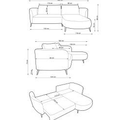 Divano letto angolare sinistra 3 posti 260x180cm tessuto bouclè blu Repose