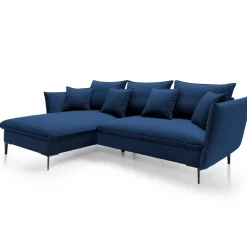 Divano letto angolare sinistro 3 posti 258x167cm tessuto blu Lushify