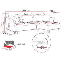 Divano letto angolare sinistro 3 posti 276x158cm tessuto grigio scuro Angle