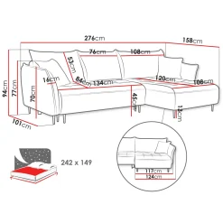 Divano letto angolare sinistro 3 posti 276x158cm tessuto tortora Angle