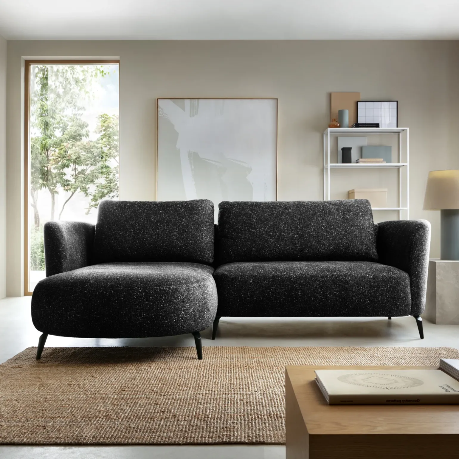 Divano letto angolare sinistra 3 posti 260x180cm tessuto bouclè antracite Repose