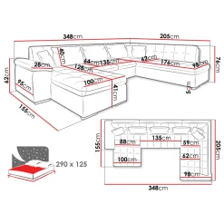 Divano letto angolare sinistra 5 posti 350x205cm grigio Agliana
