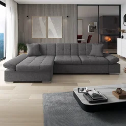 Divano letto con angolo a sinistra 4 posti 278x161cm contenitore grigio Zenia