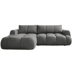 Divano letto con angolo a sinistra 4 posti 270x173cm con contenitore tessuto bouclé grigio scuro Litos