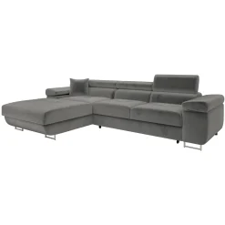 Divano letto con angolo a destra 4 posti 280x170cm box contenitore vellutato grigio Elvio