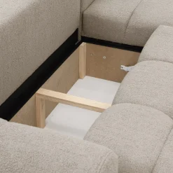 Divano letto con angolo a sinistra 4 posti 270x173cm con contenitore tessuto bouclé bianco crema Litos