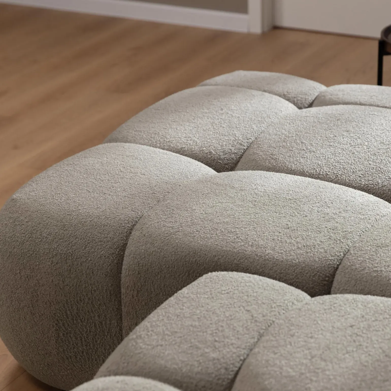 Divano letto con angolo a sinistra 4 posti 270x173cm con contenitore tessuto bouclé grigio tortora Litos