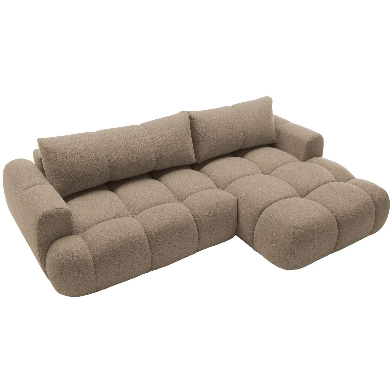 Divano letto con angolo a destra 4 posti 270x173cm con contenitore tessuto bouclé marrone chiaro Litos