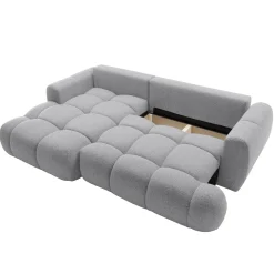 Divano letto con angolo a sinistra 4 posti 270x173cm con contenitore tessuto bouclé grigio chiaro Litos