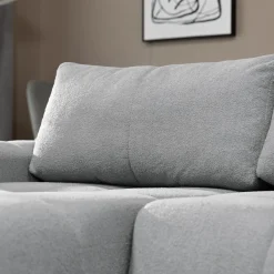 Divano letto con angolo a sinistra 4 posti 270x173cm con contenitore tessuto bouclé grigio chiaro Litos