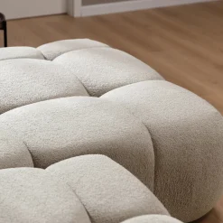 Divano letto con angolo a destra 4 posti 270x173cm con contenitore tessuto bouclé beige Litos