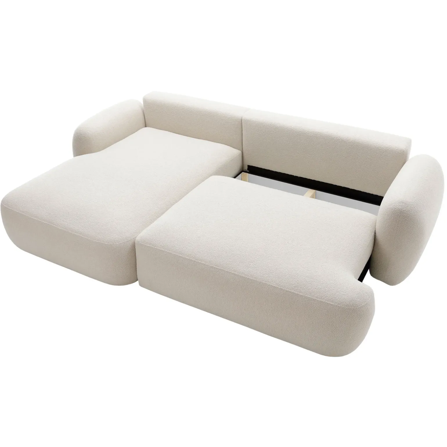 Divano letto con angolo a sinistra 4 posti 275x175cm con contenitore imbottito beige Aurum