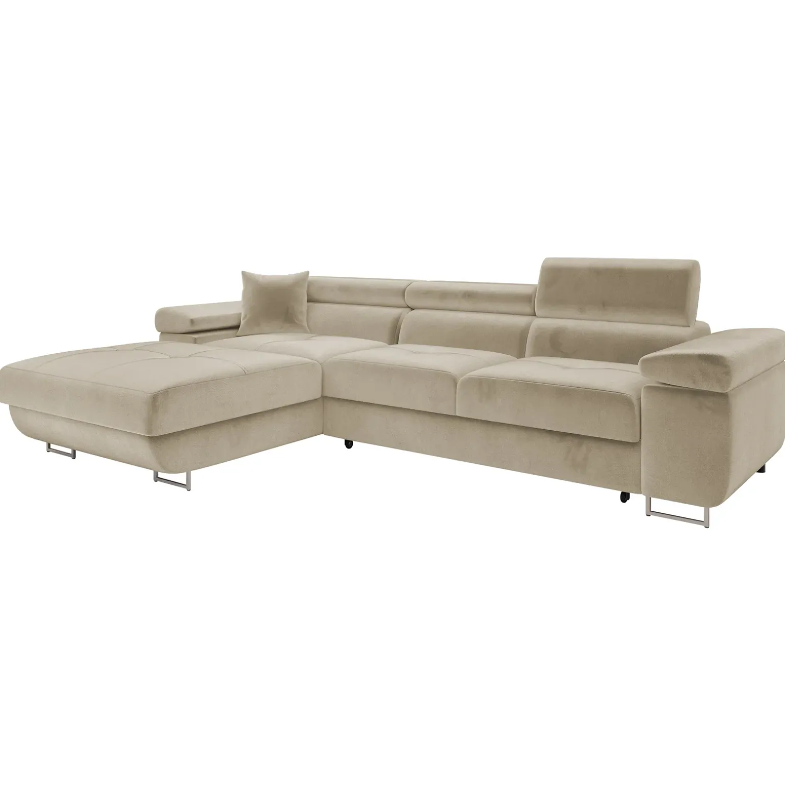 Divano letto con angolo a sinistra 4 posti 280x170cm box contenitore velluto beige Elvio