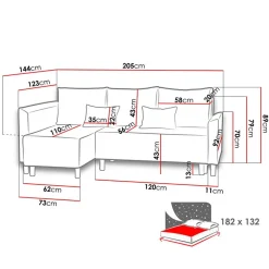 Divano letto matrimoniale 3 posti 205cm grigio chiaro e scuro Connie