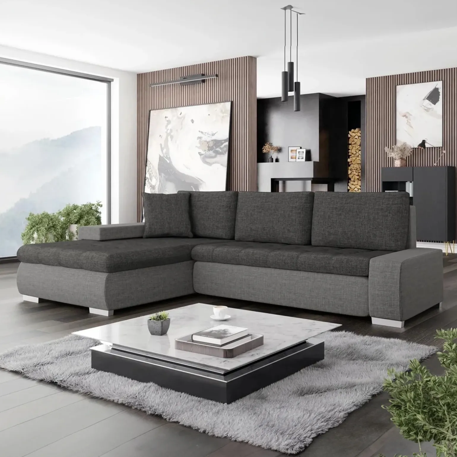 Divano letto matrimoniale 3 posti 265cm grigio chiaro e scuro Bette