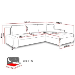 Divano letto matrimoniale 3 posti 265cm grigio chiaro e scuro Bette