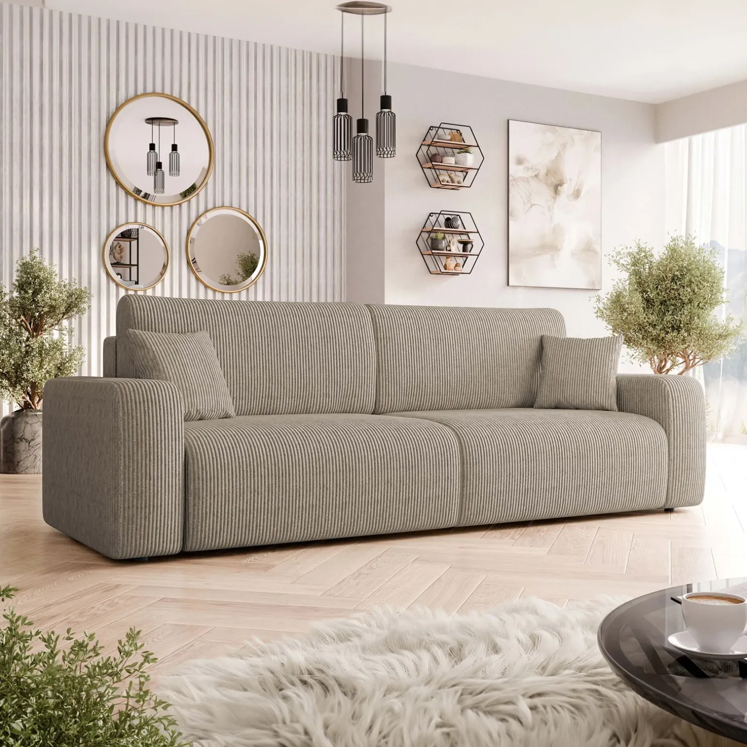 Divano letto matrimoniale 3 posti 248x90cm velluto a coste tortora Slurp