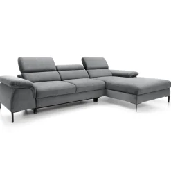 Divano letto regolabile angolare destra 4 posti 288x182cm tessuto grigio chiaro Loungey