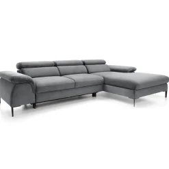 Divano letto regolabile angolare destra 4 posti 288x182cm tessuto grigio chiaro Loungey