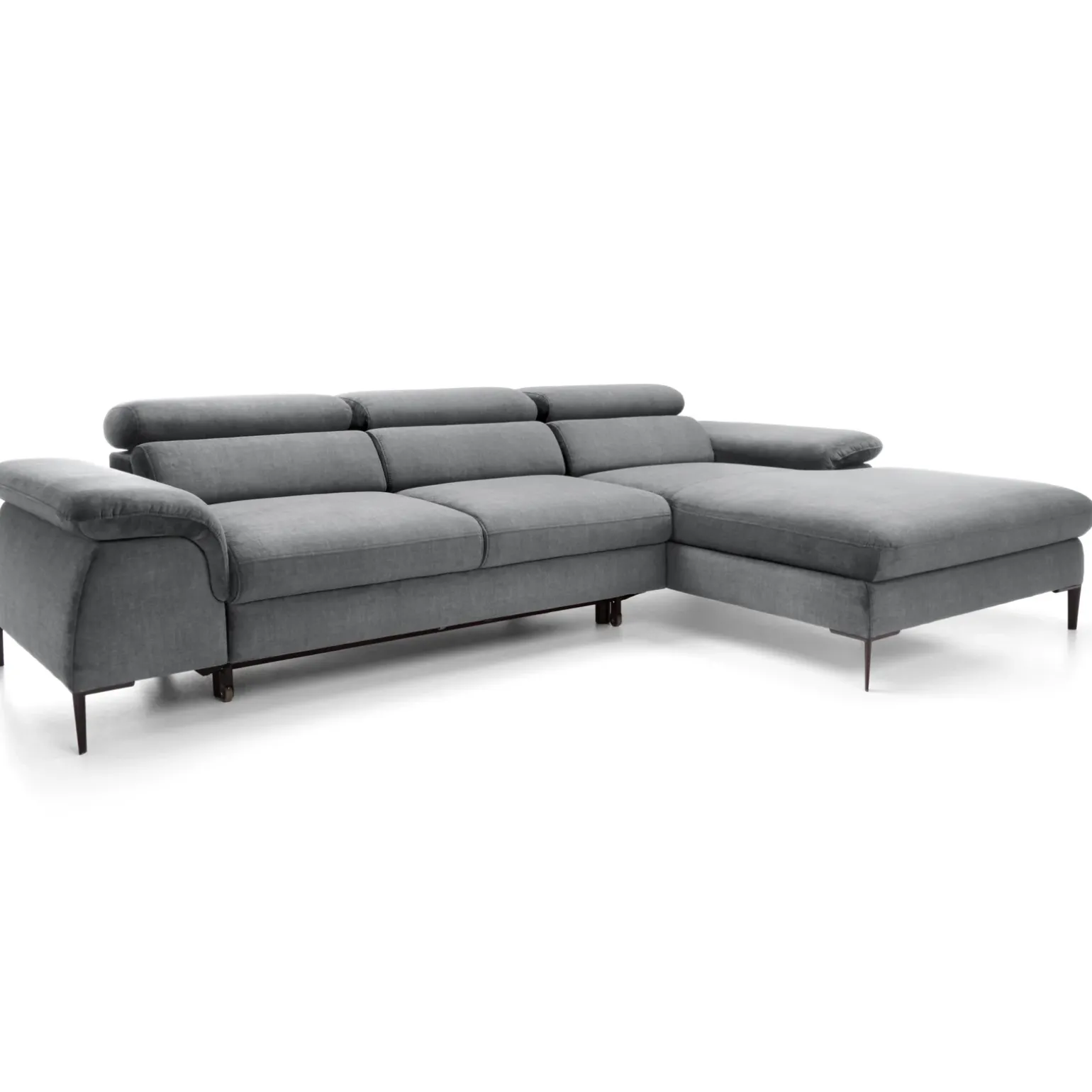 Divano letto regolabile angolare destra 4 posti 288x182cm tessuto grigio chiaro Loungey