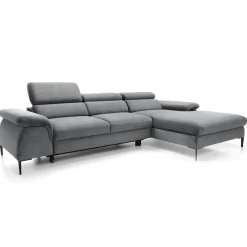 Divano letto regolabile angolare destra 4 posti 288x182cm tessuto grigio chiaro Loungey