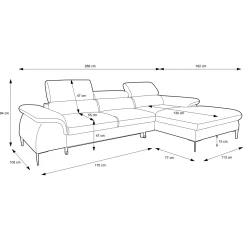 Divano letto regolabile angolare sinistra 4 posti 288x182cm tessuto rosso bordeaux Loungey