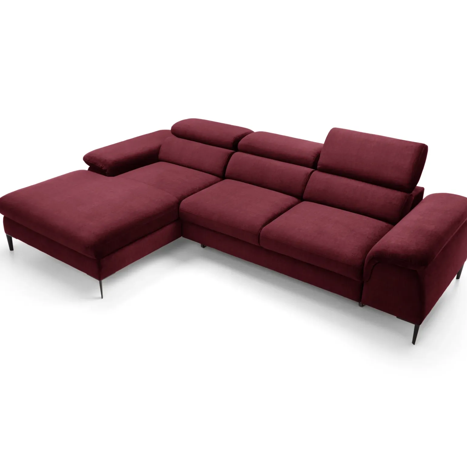 Divano letto regolabile angolare sinistra 4 posti 288x182cm tessuto rosso bordeaux Loungey