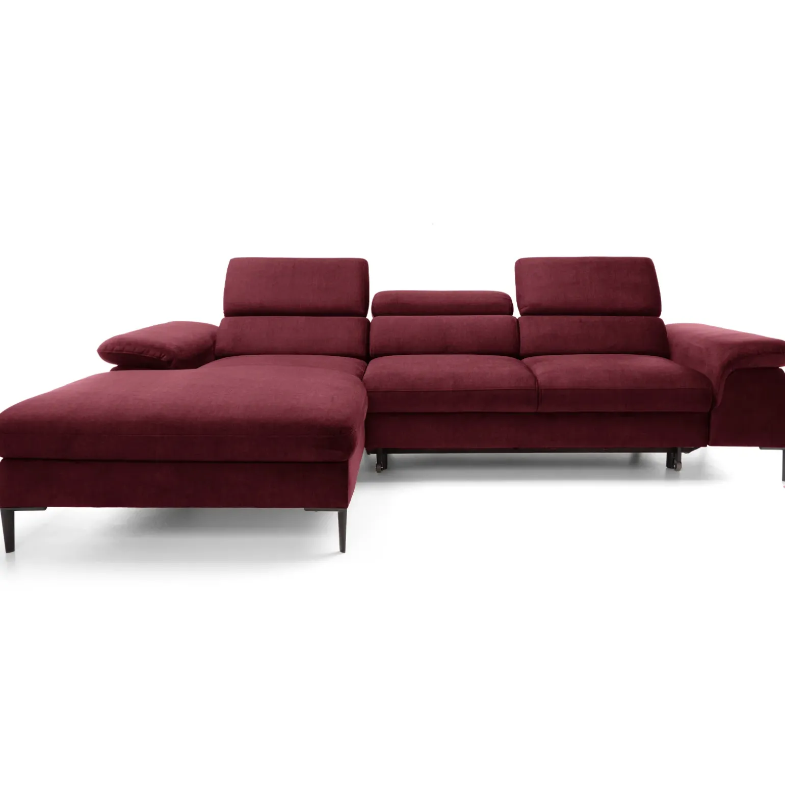 Divano letto regolabile angolare sinistra 4 posti 288x182cm tessuto rosso bordeaux Loungey