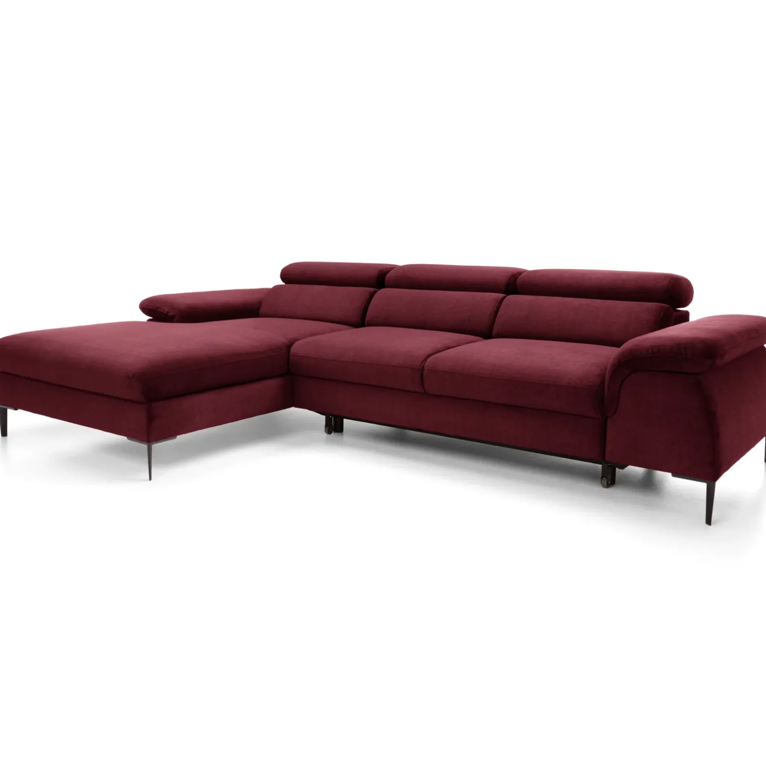 Divano letto regolabile angolare sinistra 4 posti 288x182cm tessuto rosso bordeaux Loungey