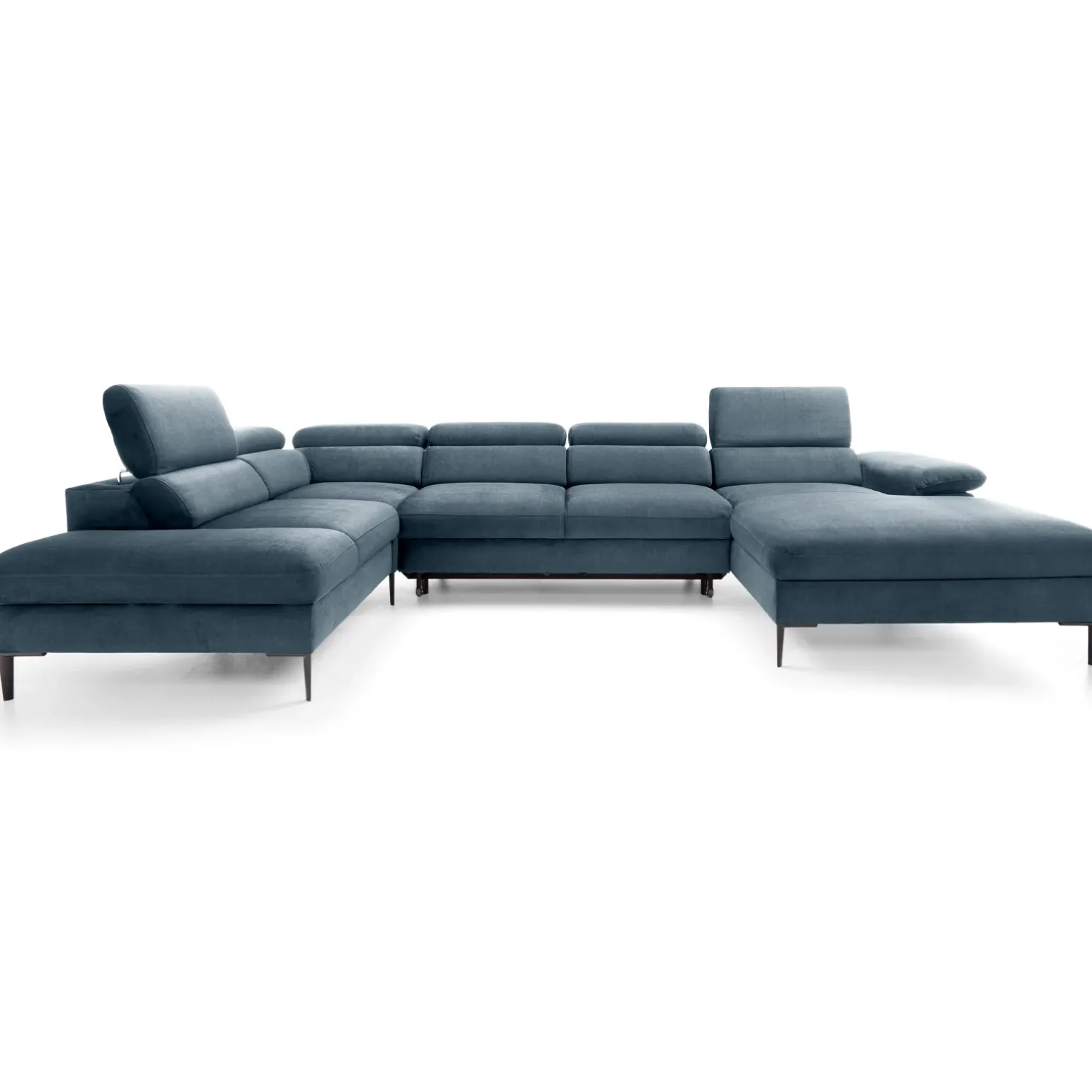 Divano letto regolabile angolare sinistro 5 posti 353x214cm tessuto azzurro Calmora
