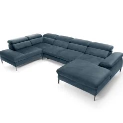 Divano letto regolabile angolare sinistro 5 posti 353x214cm tessuto azzurro Calmora