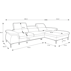 Divano letto regolabile angolare destra 4 posti 288x182cm tessuto rosso bordeaux Loungey