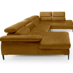 Divano letto regolabile angolare destro 5 posti 353x214cm tessuto giallo senape Calmora