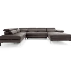 Divano letto regolabile angolare sinistro 5 posti 353x214cm tessuto tortora scuro Calmora